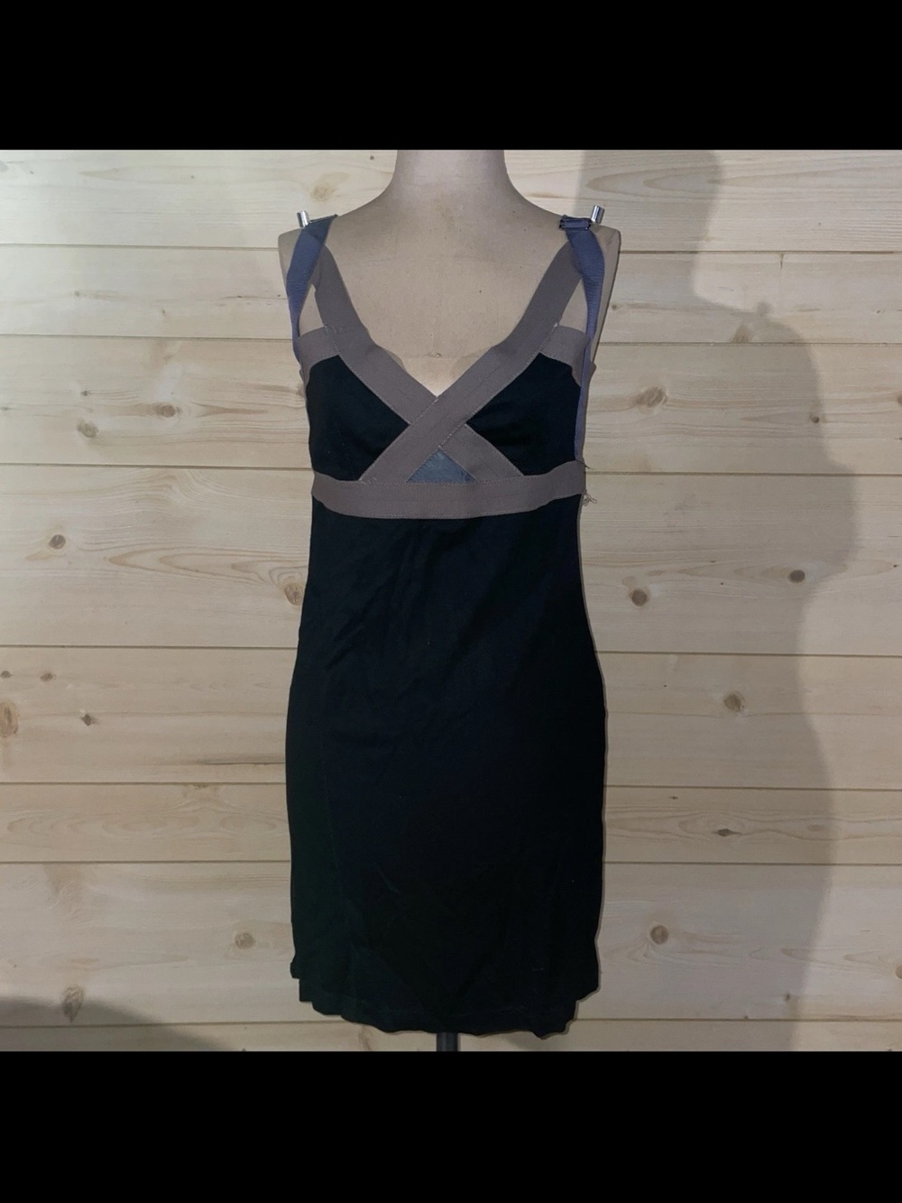 VPL Black Slip Dress with Taupe and Slate Strap Detail